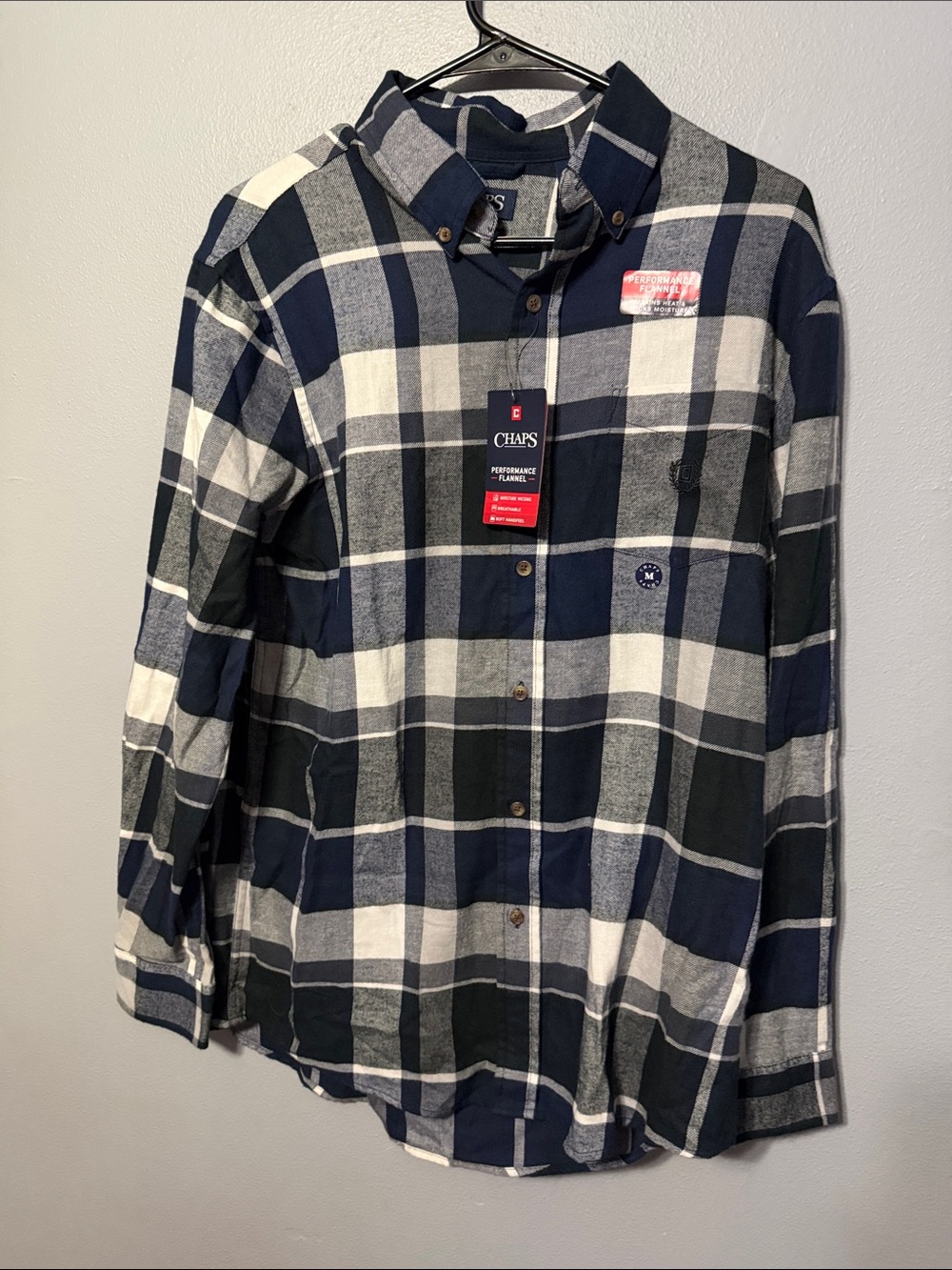 Chaps Navy, White and Gray Plaid Button-Down Shirt